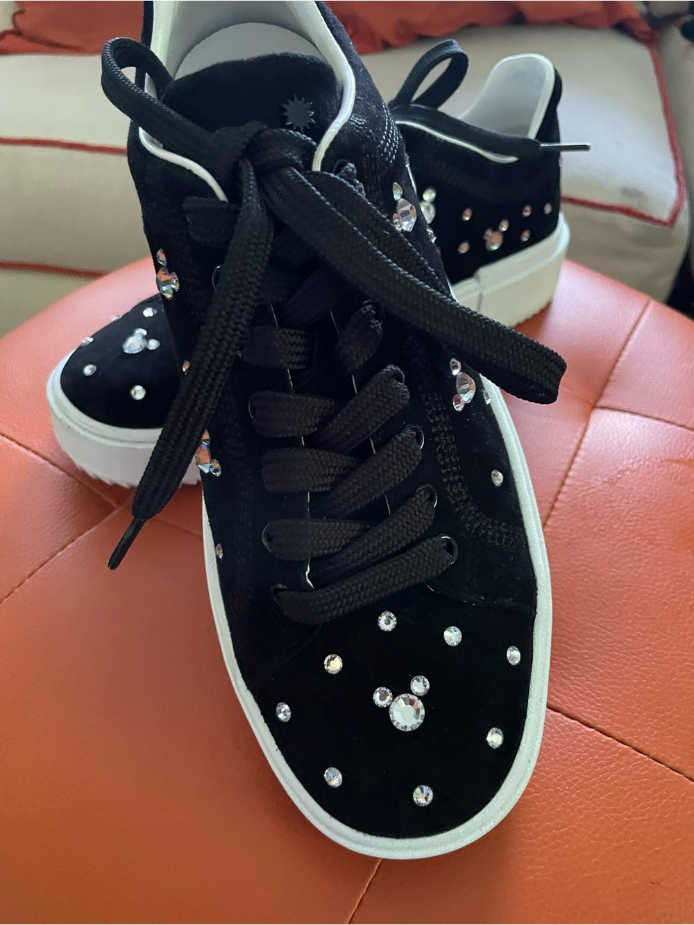 New! DISNEY Stuart Weitzman Black Rhinestone Embellished Suede Sneakers